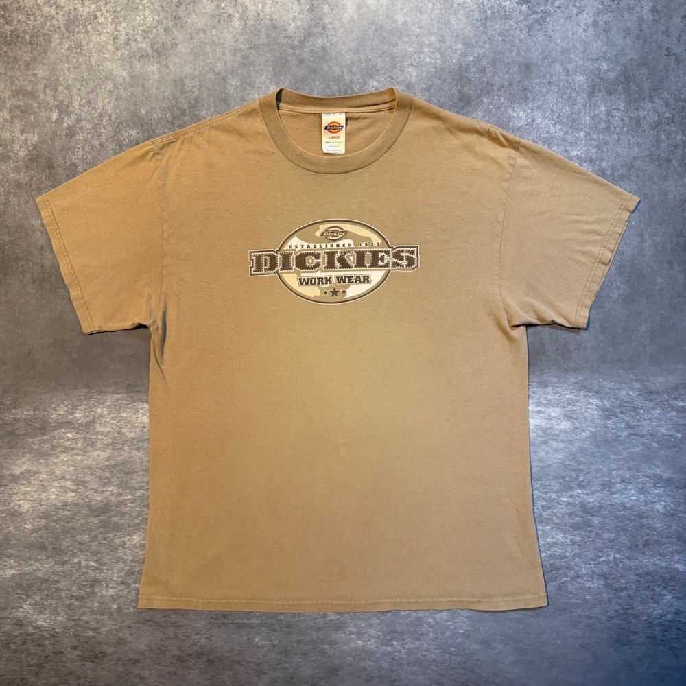 Vintage Dickies Work Wear Graphic T-Shirt Mens Large Brown Y2K Earth Tone Skater